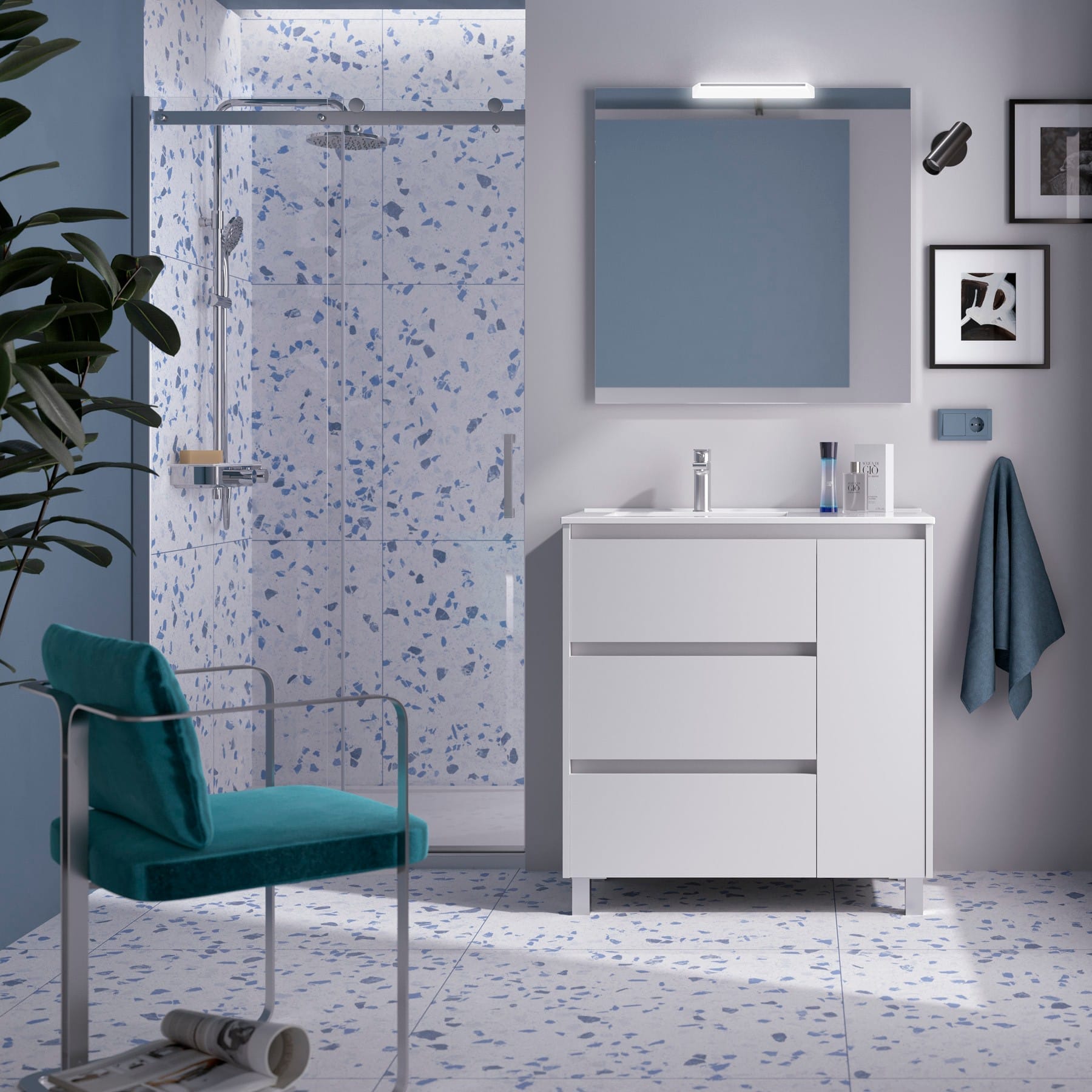 Noja 3C1P - Mueble de baño con patas y lavabo encastrado