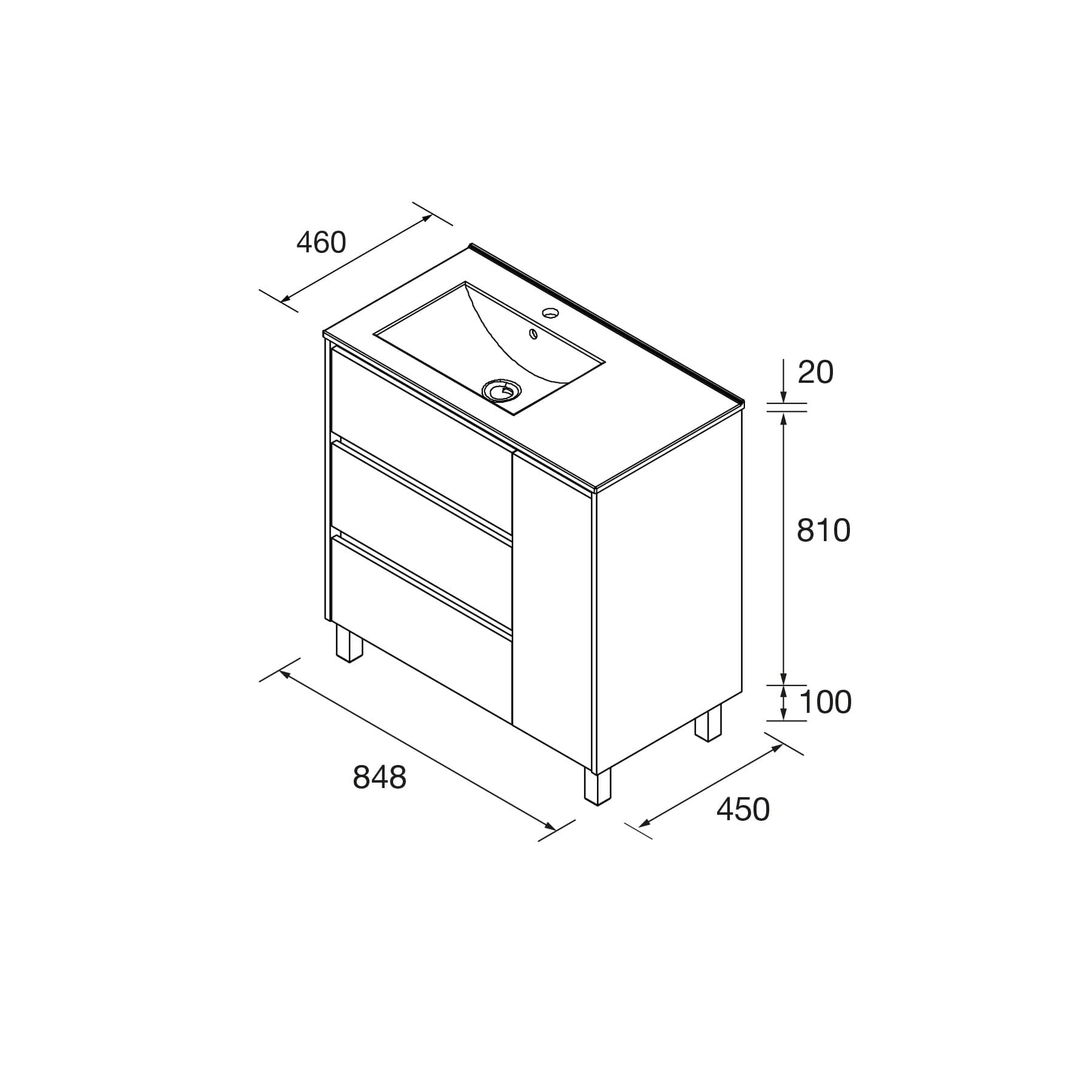 Noja 3C1P - Mueble de baño con patas y lavabo encastrado