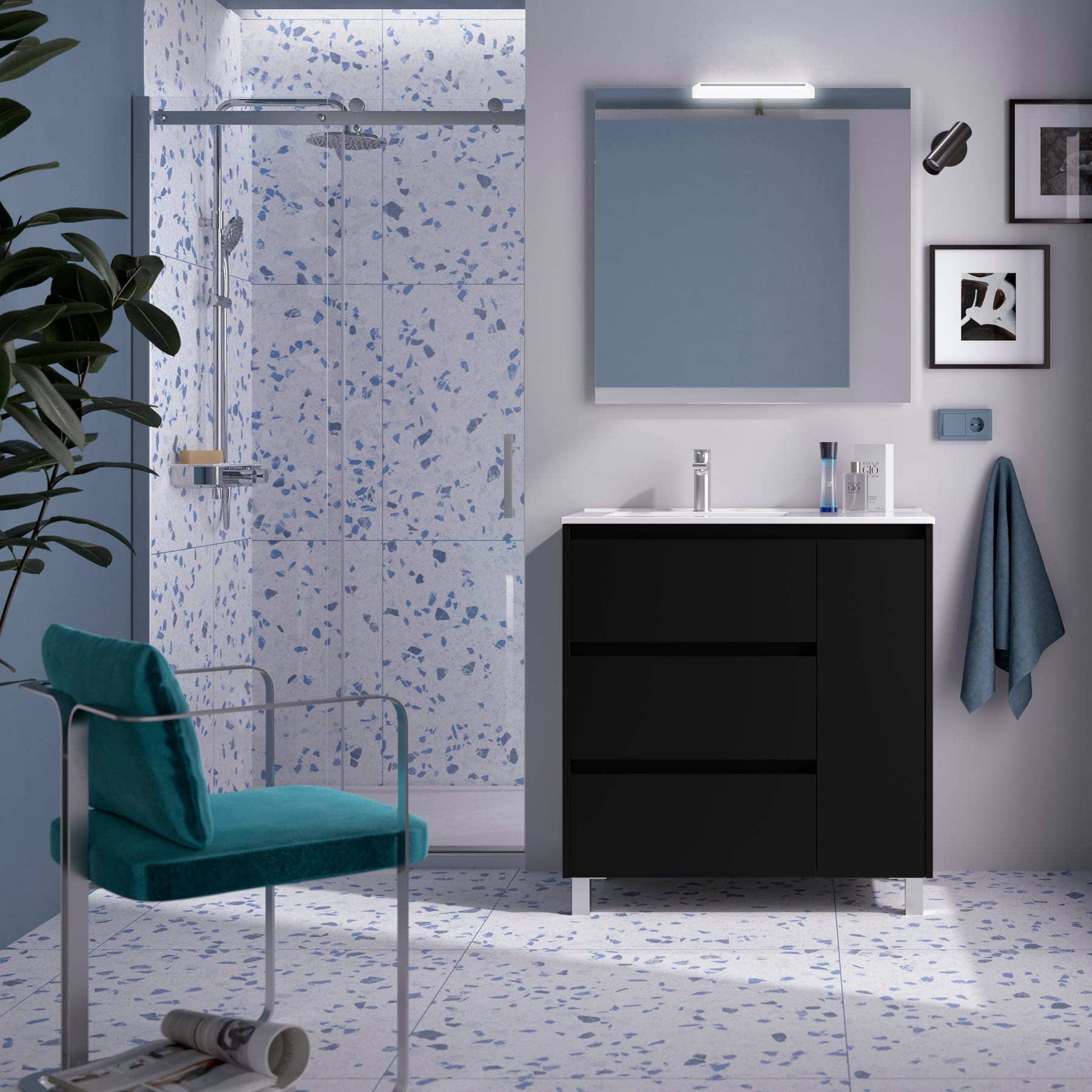 Noja 3C1P - Mueble de baño con patas y lavabo encastrado