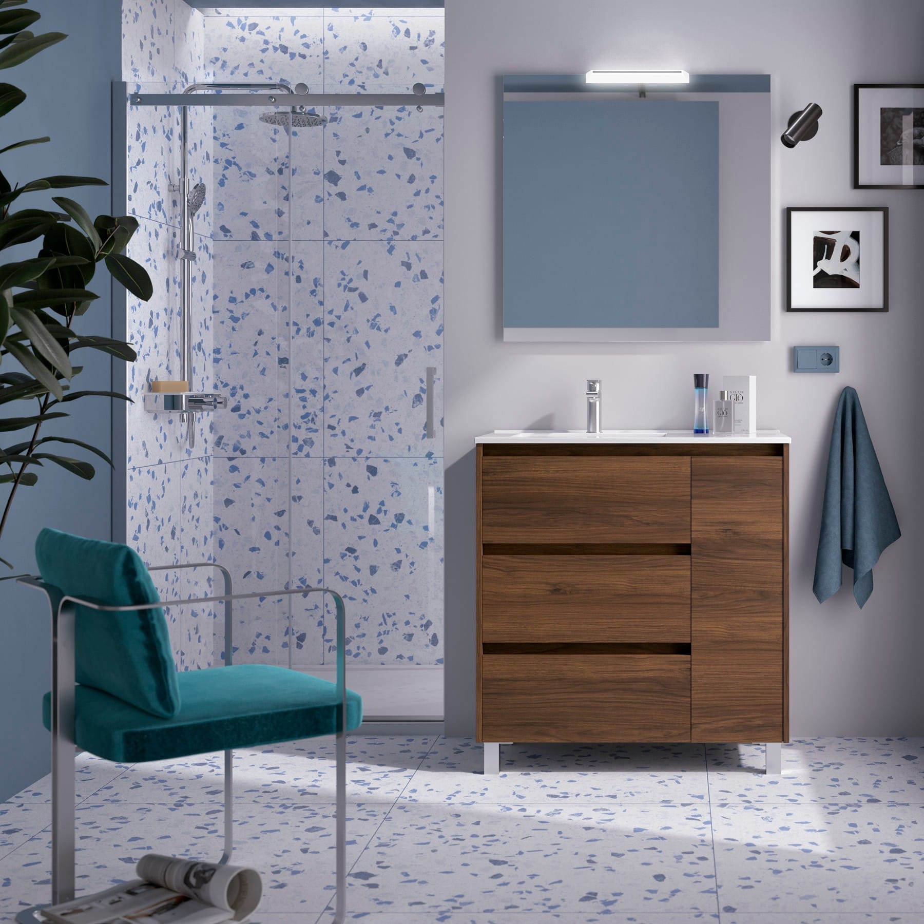 Noja 3C1P - Mueble de baño con patas y lavabo encastrado