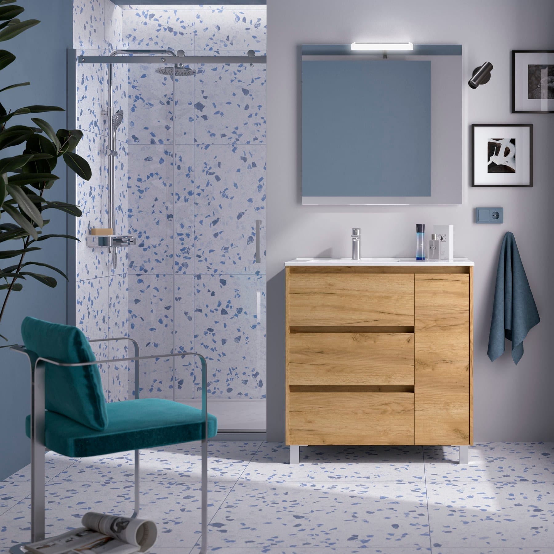 Noja 3C1P - Mueble de baño con patas y lavabo encastrado