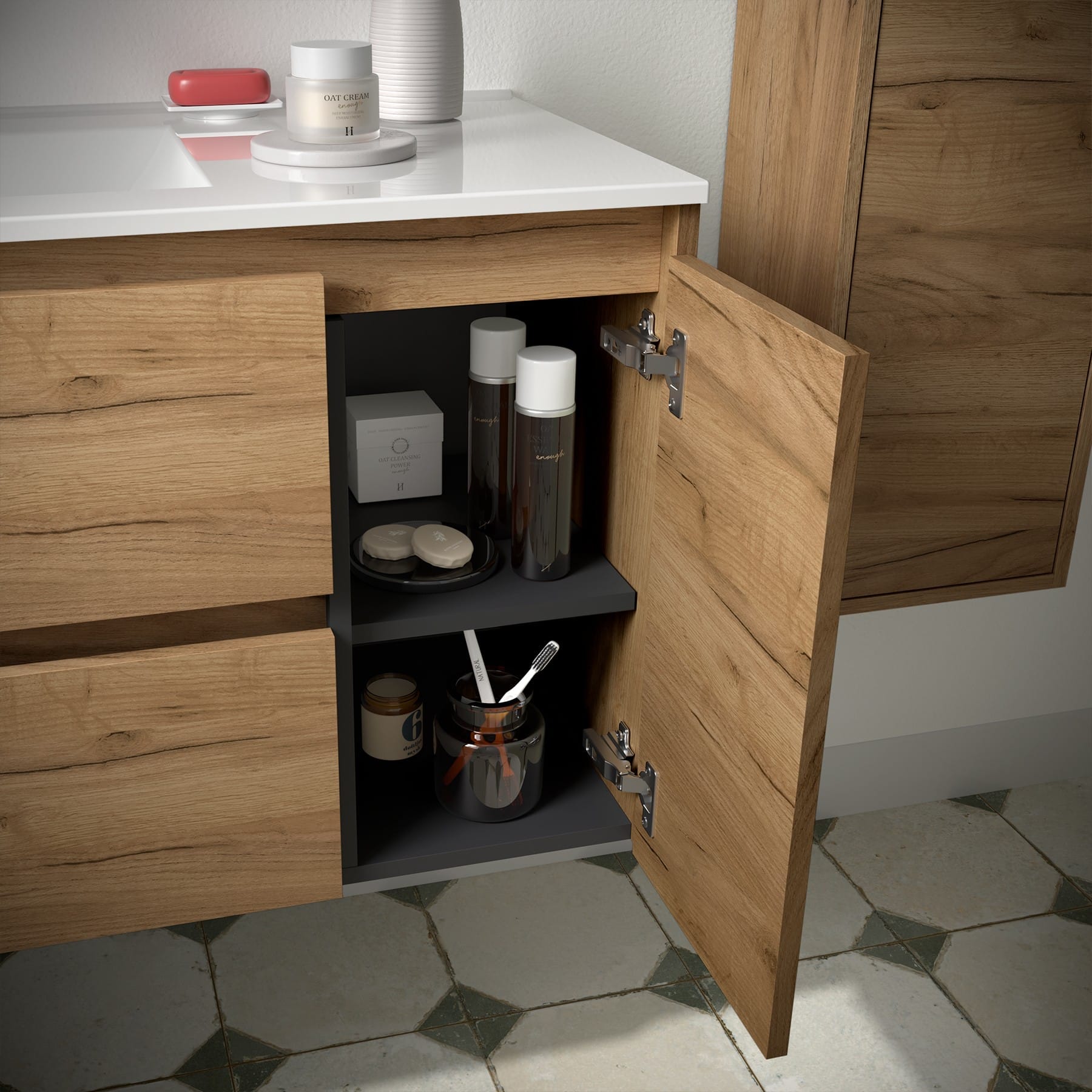 Noja 2C1 - Mueble de baño suspendido con lavabo encastrado