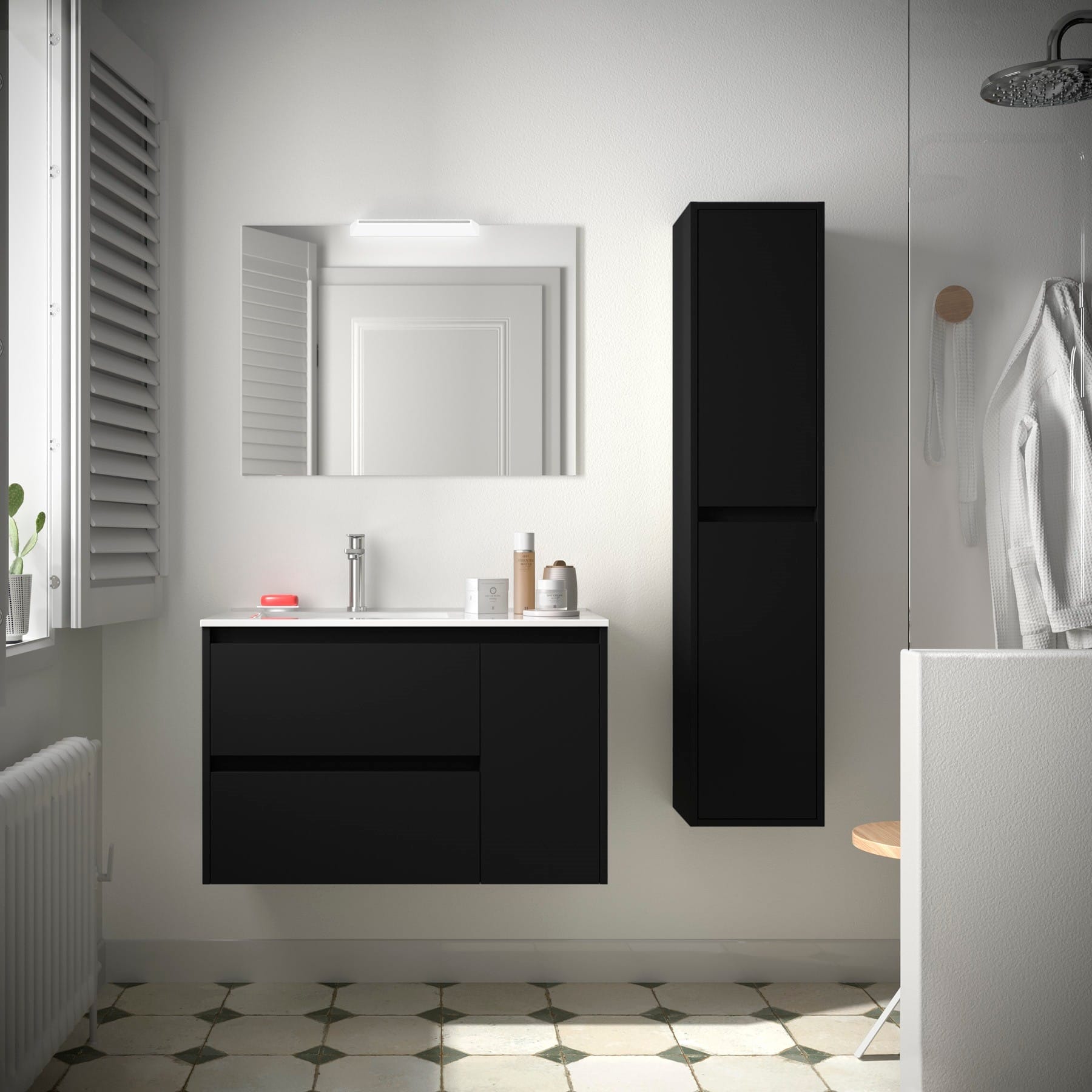 Noja 2C1 - Mueble de baño suspendido con lavabo encastrado