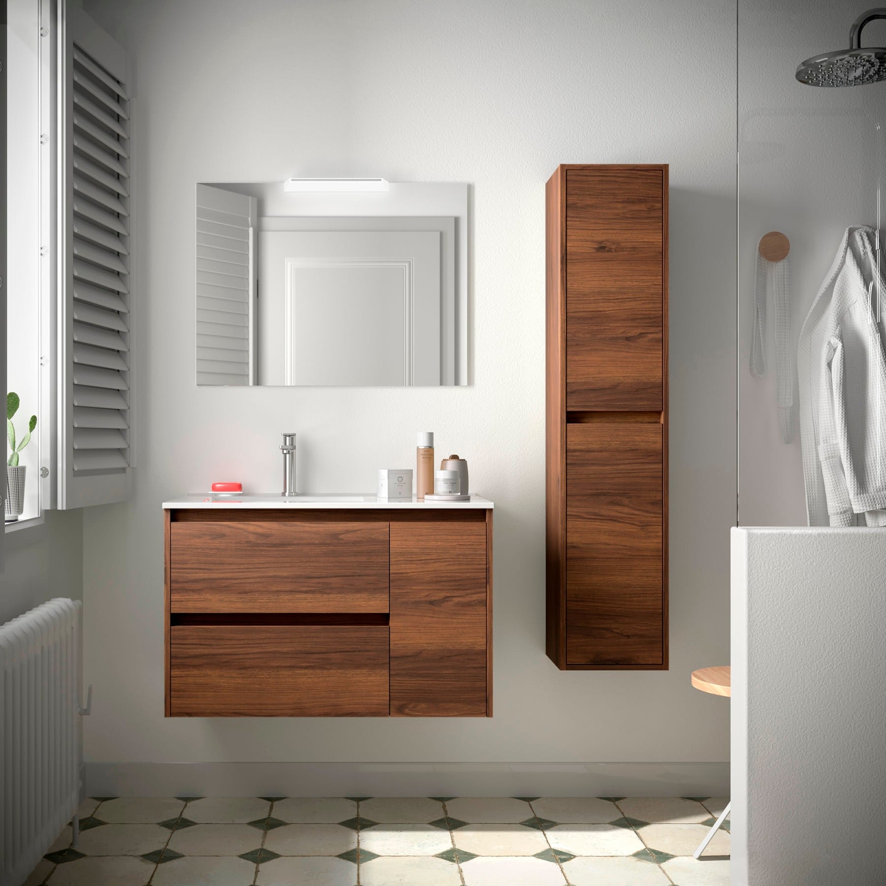 Noja 2C1 - Mueble de baño suspendido con lavabo encastrado