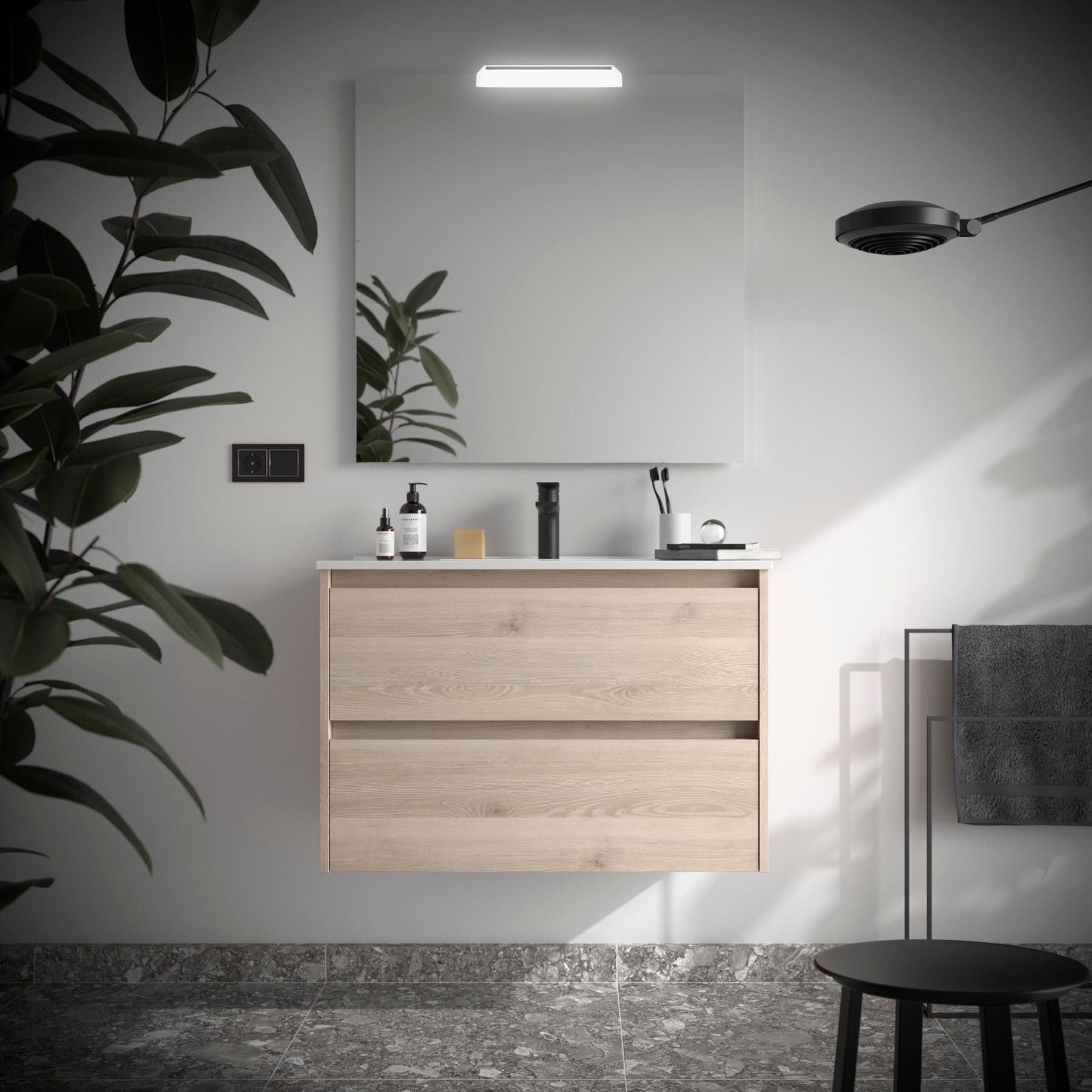 Noja 2C - Mueble de baño suspendido con lavabo encastrado