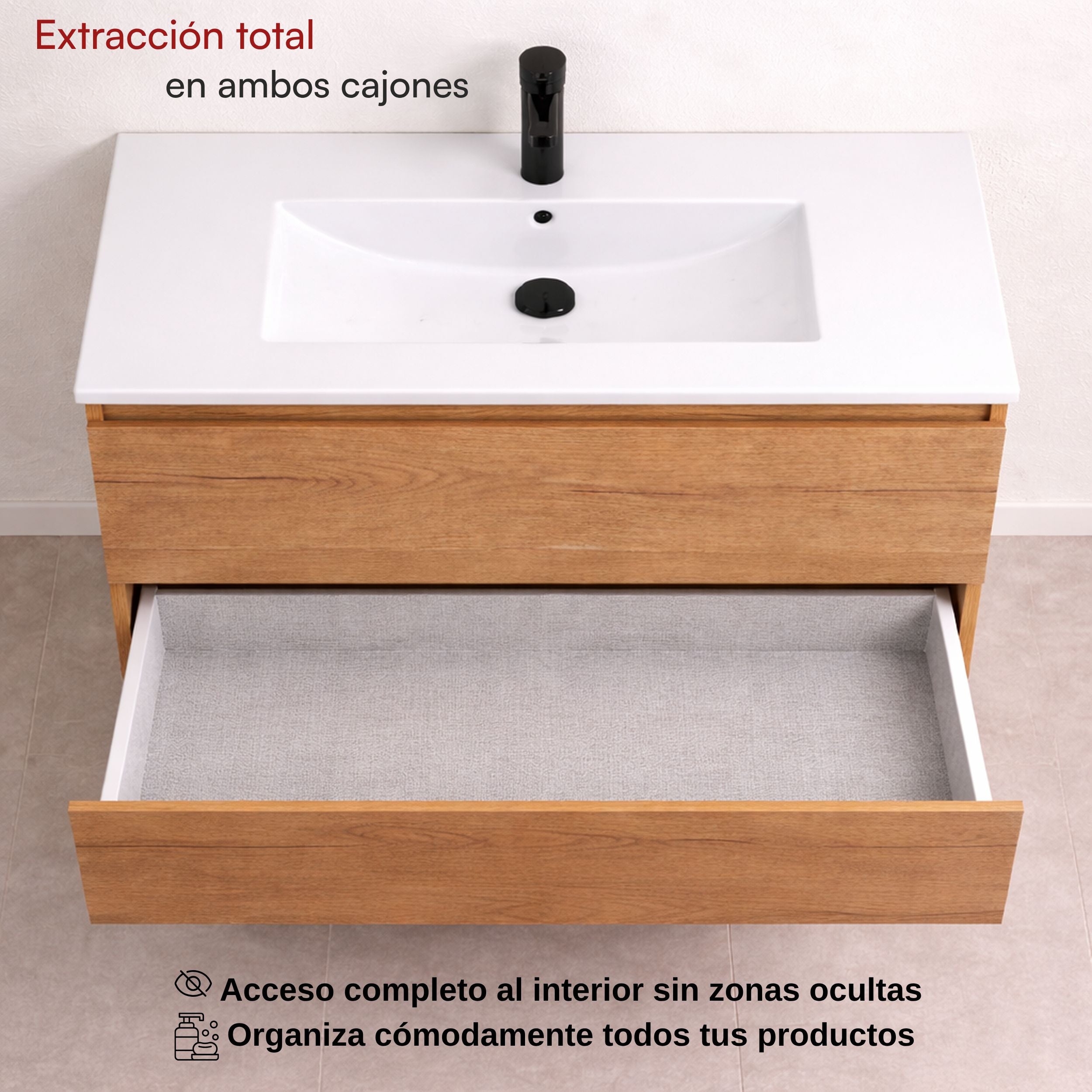 Almagro - Mueble de baño suspendido con lavabo integrado