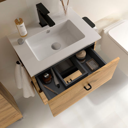 Mueble de baño suspendido Jaramá roble africa detalle cajón