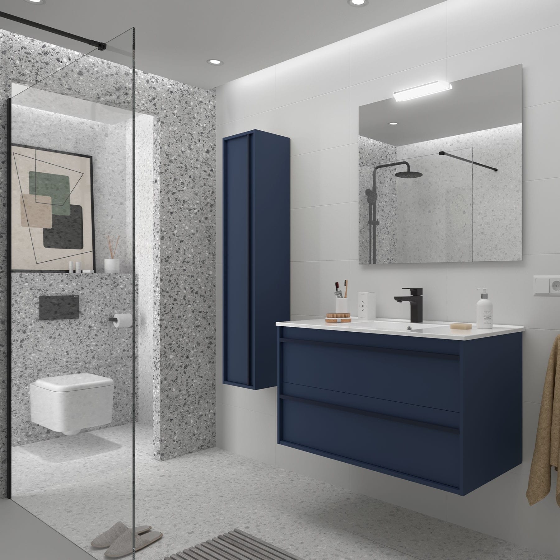 Mueble de baño suspendido Sella 2C acabado azul satinado