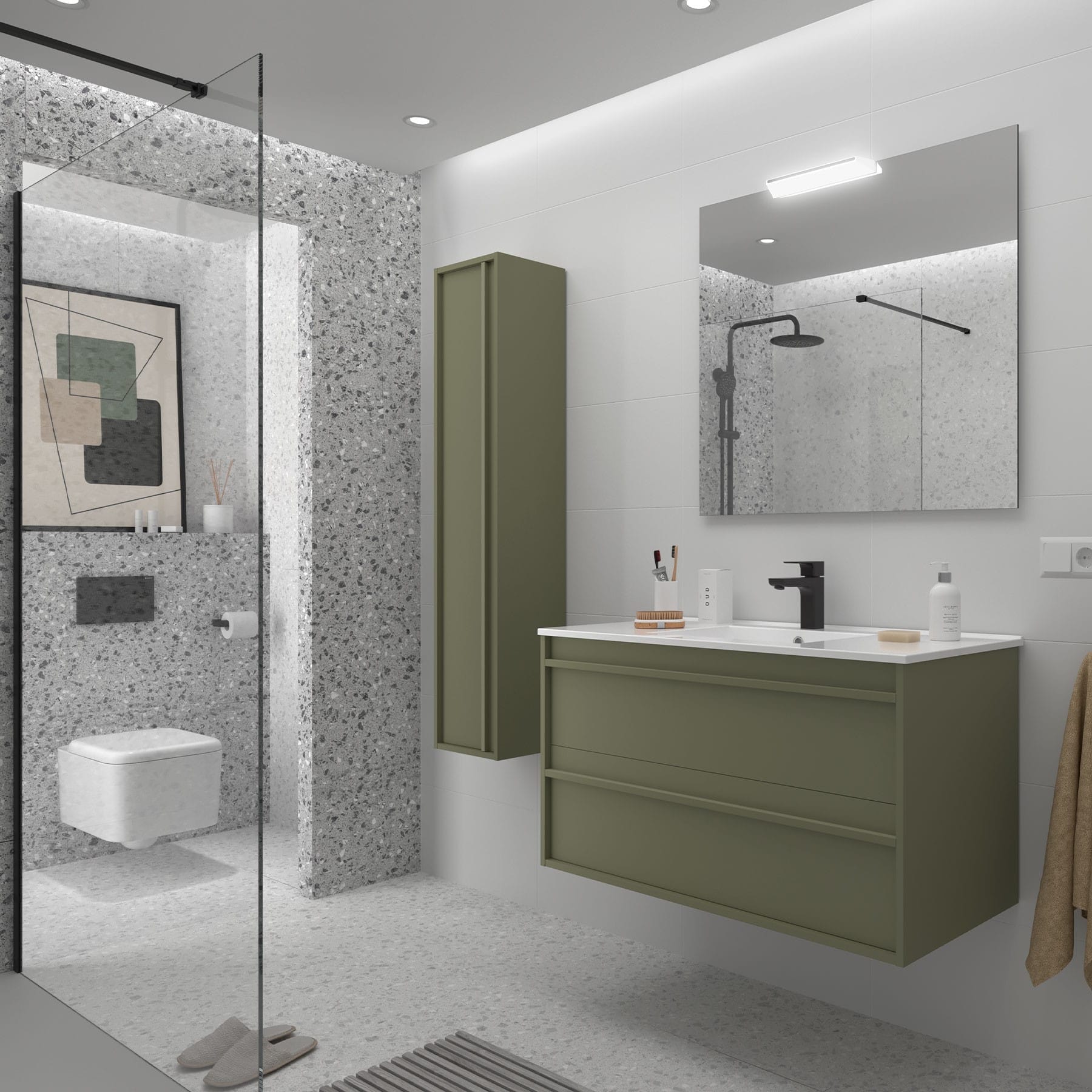 Mueble de baño suspendido Sella 2C acabado verde satinado