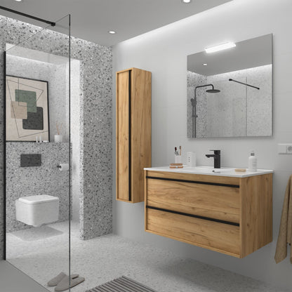Mueble de baño suspendido Sella 2C 100 cm acabado roble africa | Nebadoon