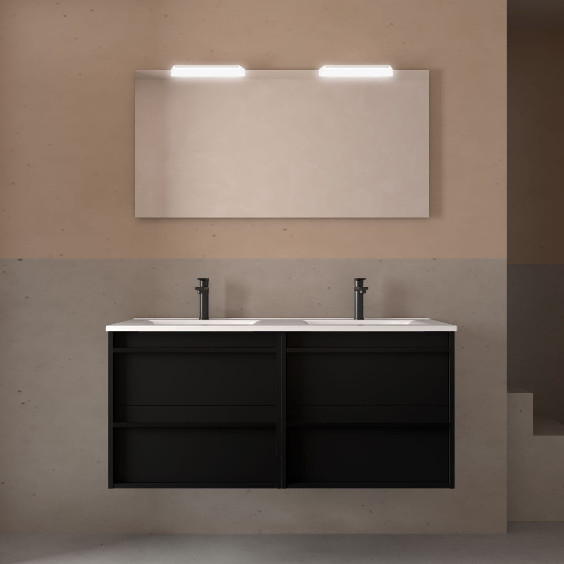 Mueble de baño suspendido Sella 4C 120 cm acabado negro lavabo integrado