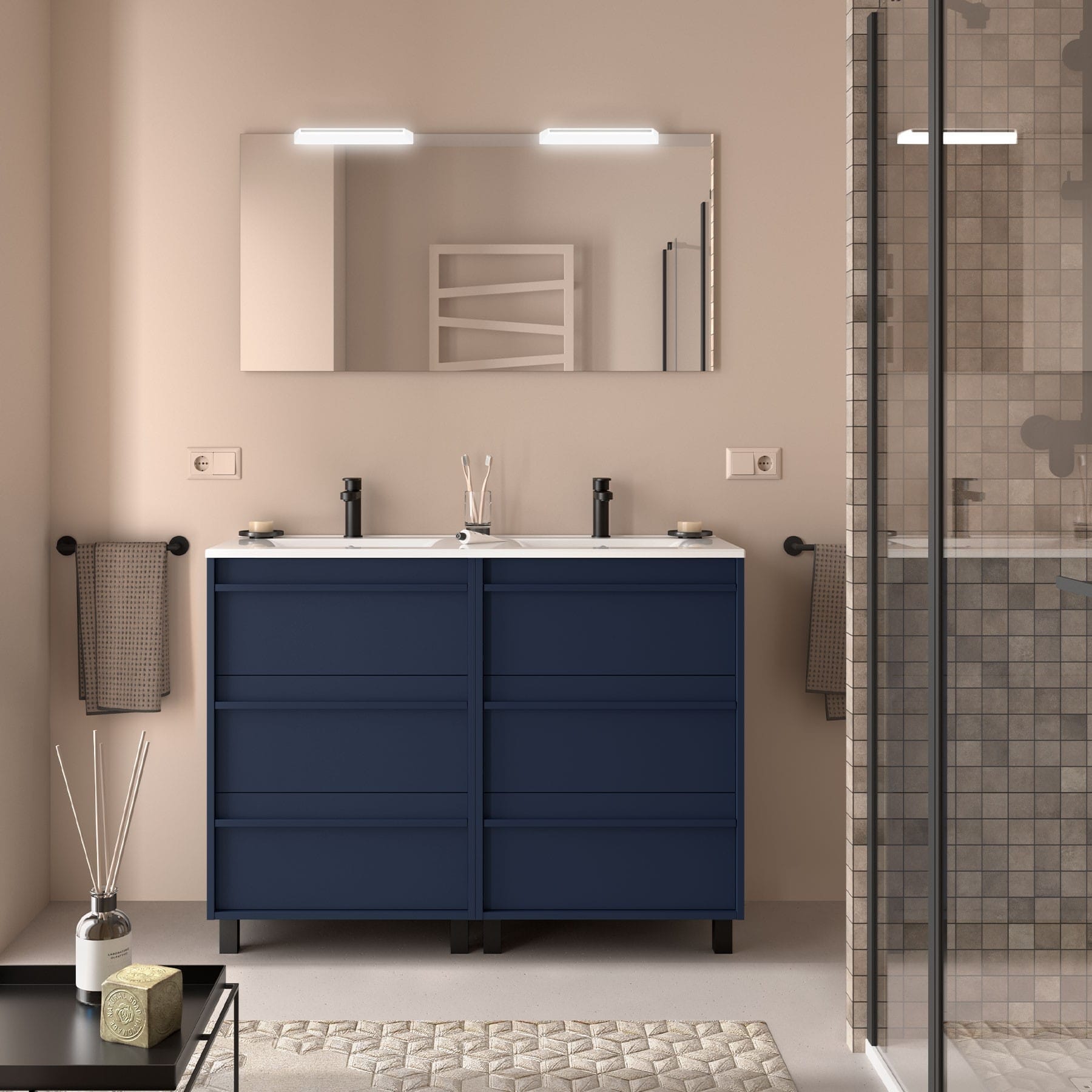 Mueble de baño suspendido Sella 6C acabado azul satinado
