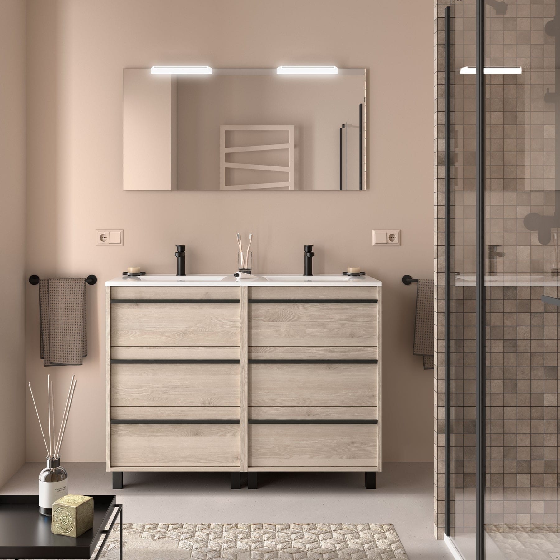 Mueble de baño suspendido Sella 6C 120 cm acabado natural | Nebadoon