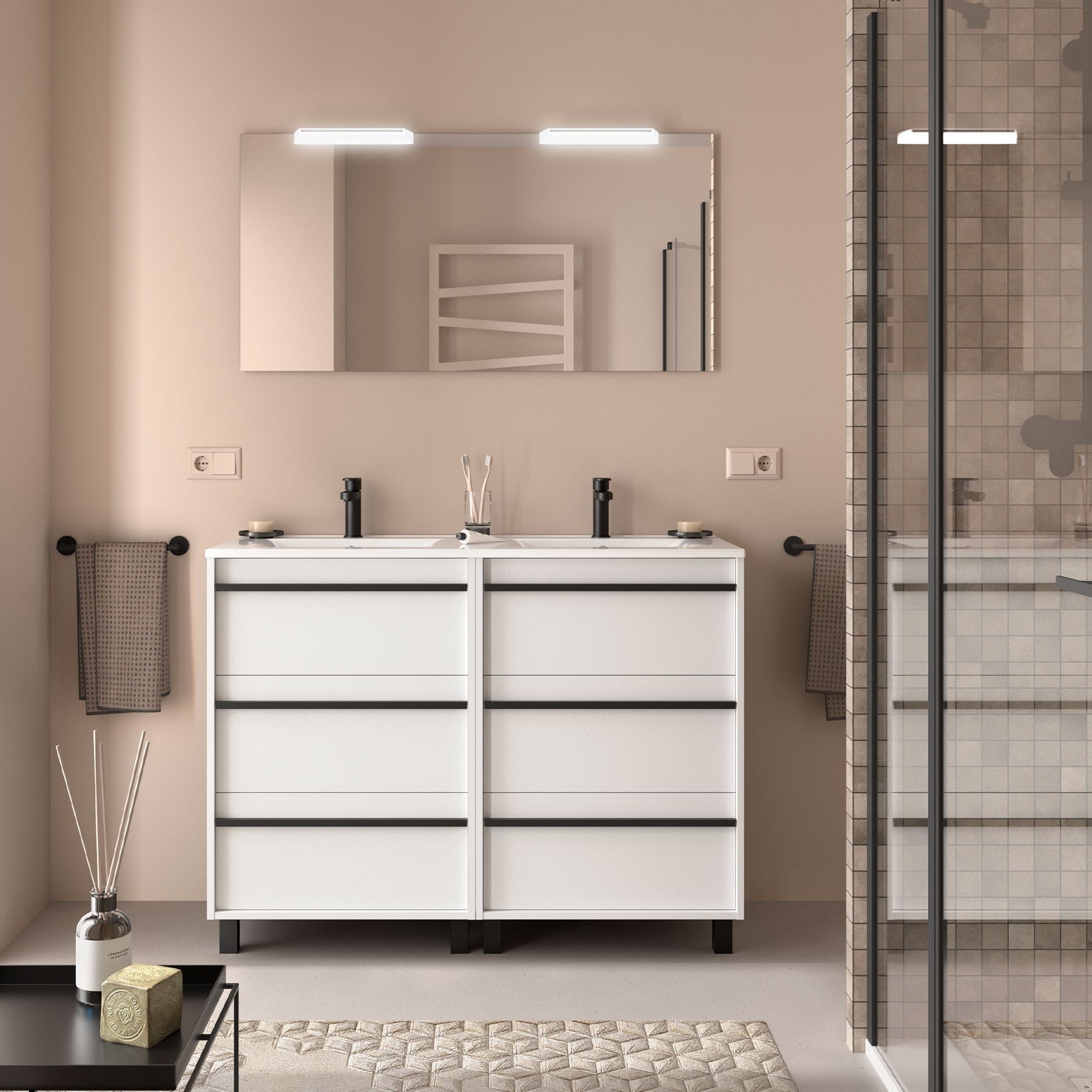 Mueble de baño suspendido Sella 6C acabado blanco satinado