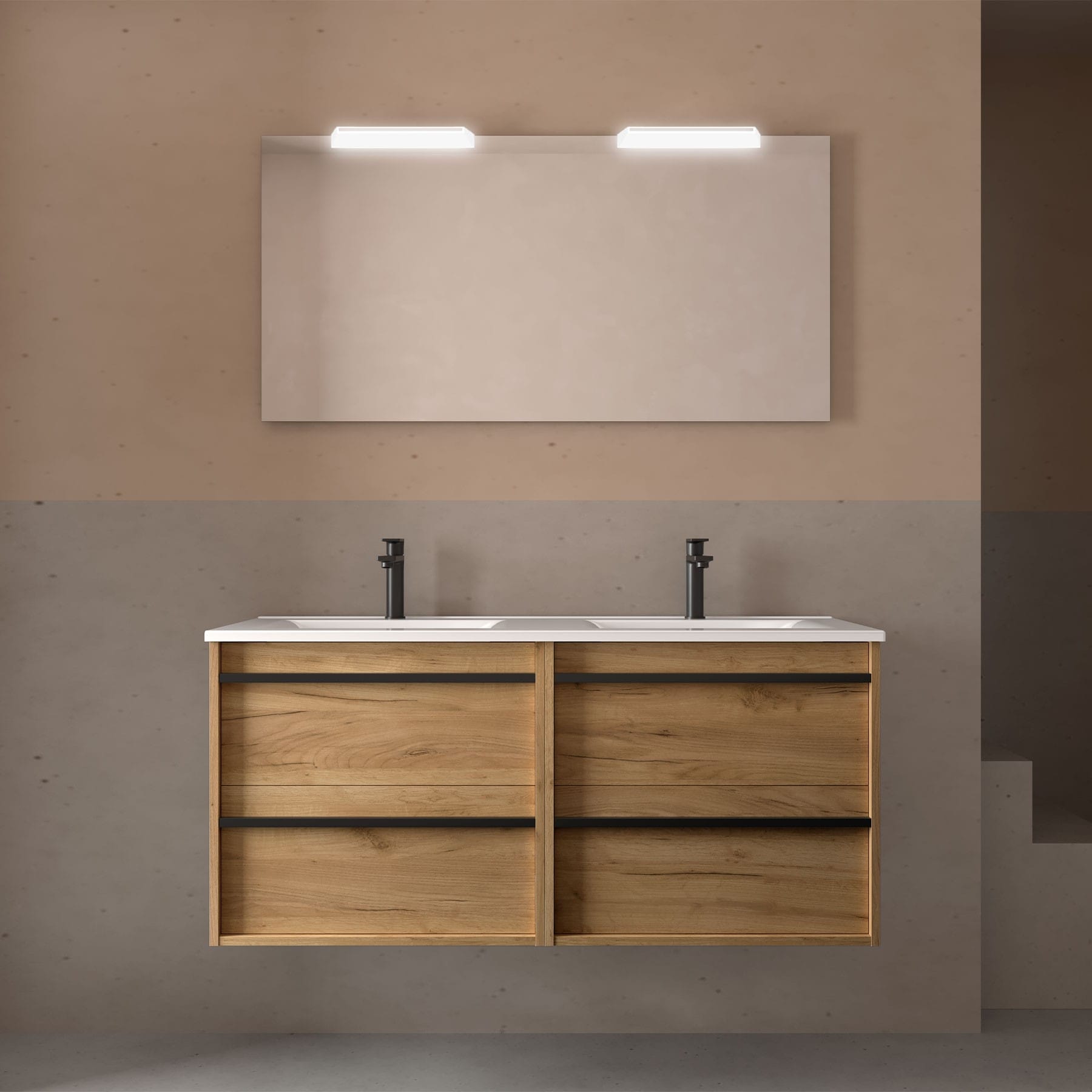 Mueble de baño suspendido Sella 4C 120 cm acabado roble africa