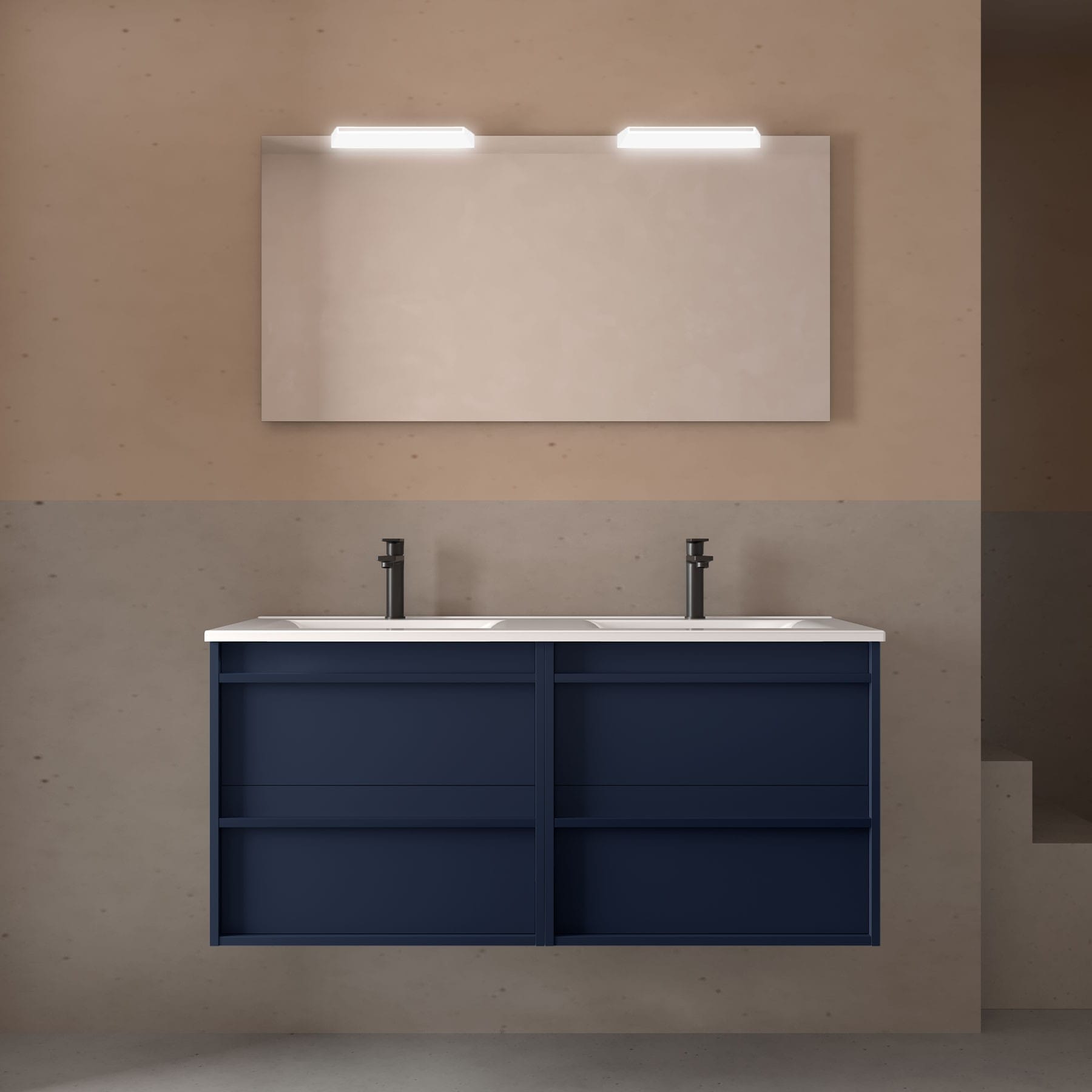 Mueble de baño suspendido Sella 4C 120 cm acabado azul satinado | Nebadoon