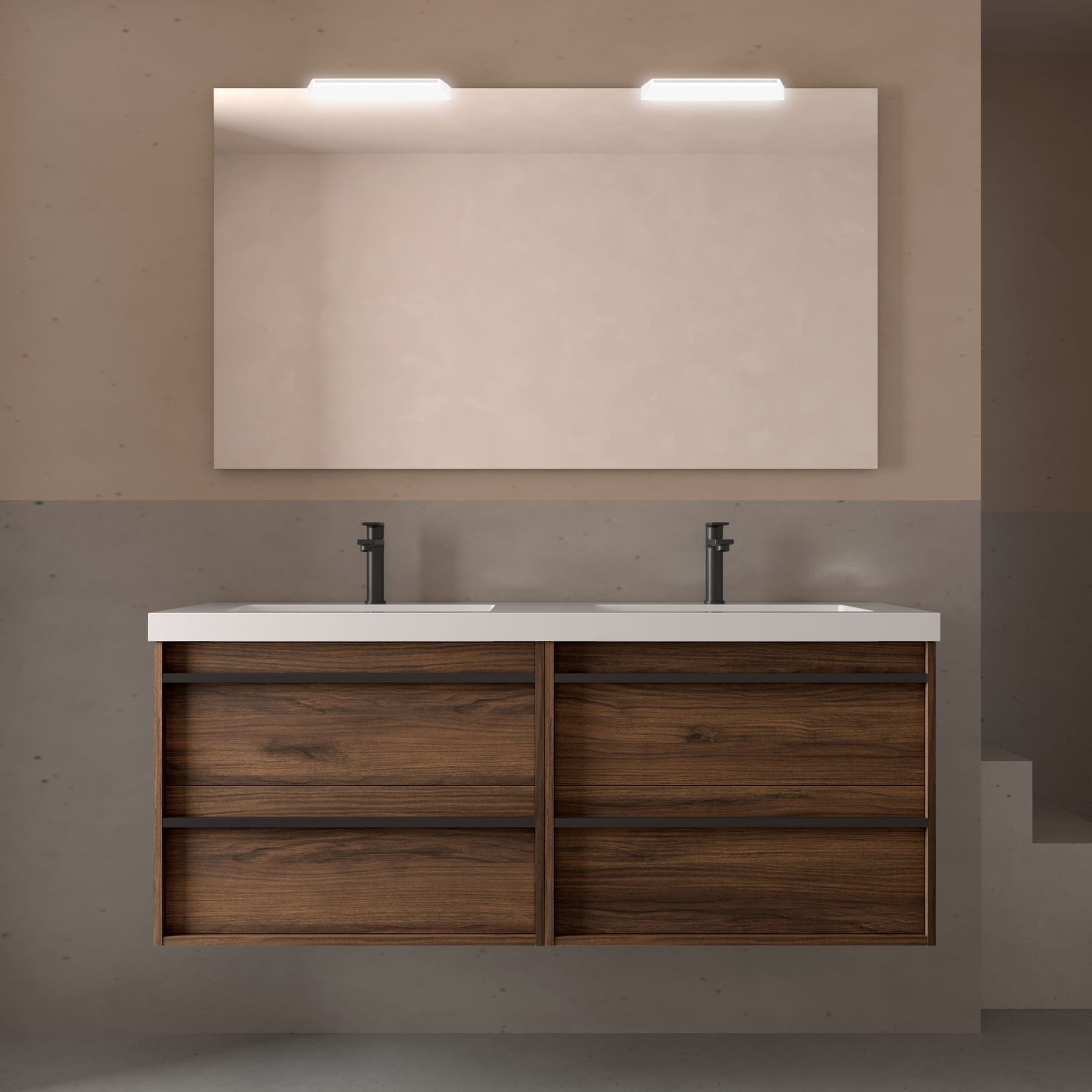 Mueble de baño suspendido Sella 4C 140 cm acabado nogal maya