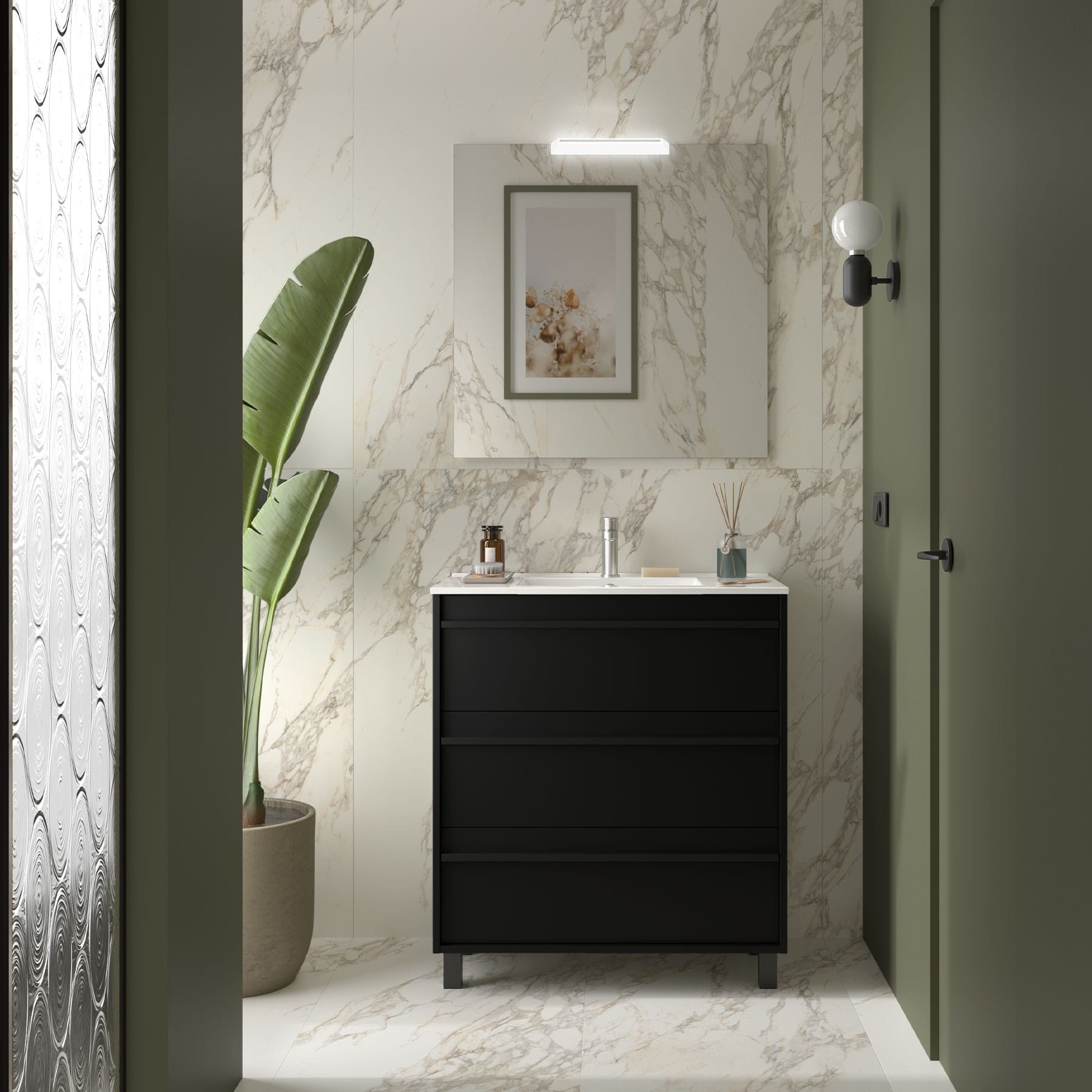 Mueble de baño Sella 3C con patas acabado negro satinado