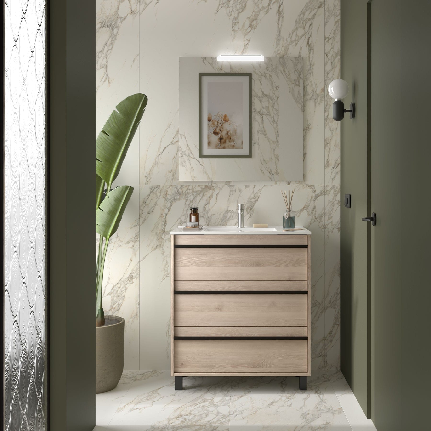 Mueble de baño Sella 3C con patas acabado natural
