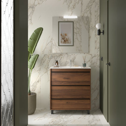 Mueble de baño Sella 3C con patas acabado nogal maya 80 cm | Nebadoon