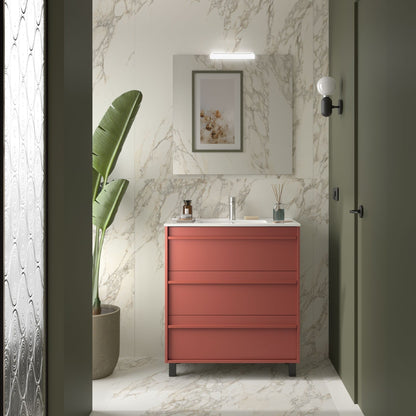 Mueble de baño Sella 3C con patas acabado rojo satinado