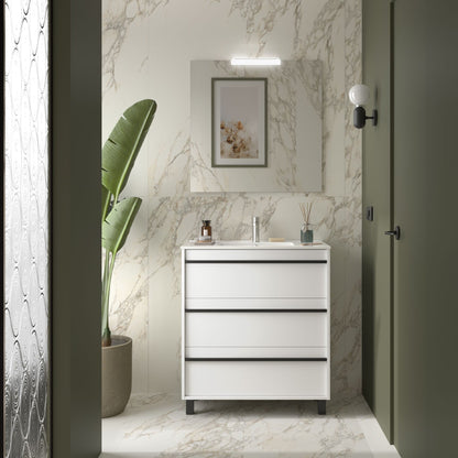 Mueble de baño Sella 3C con patas acabado blanco satinado