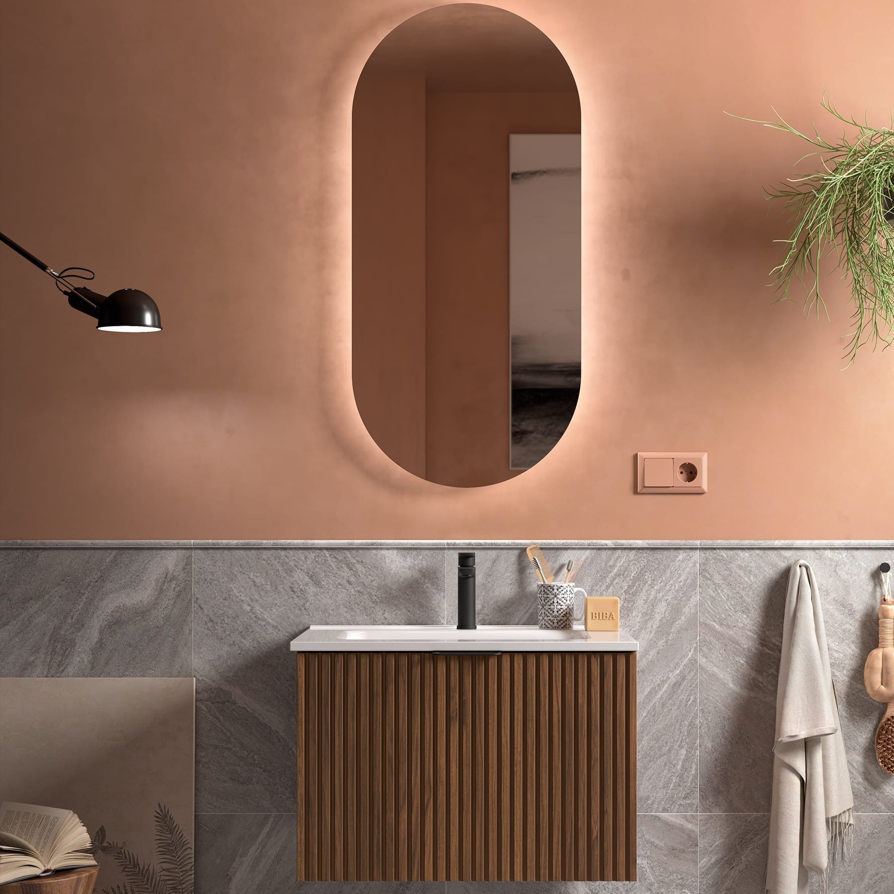 Mueble de baño suspendido Albaida 1C acabado nogal 60 cm
