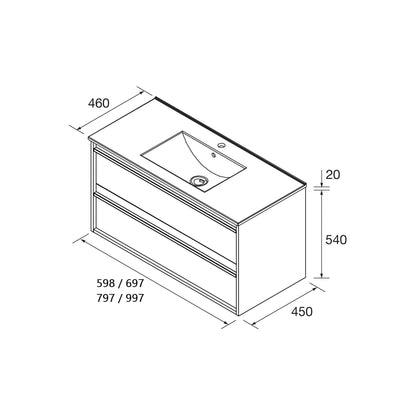 Mueble de baño suspendido Sella 2C ficha técnica 2 cajones