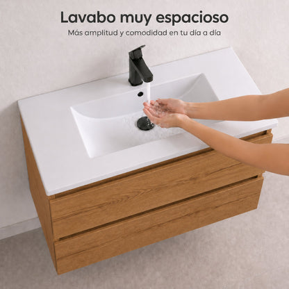 Almagro - Mueble de baño suspendido Roble con lavabo integrado