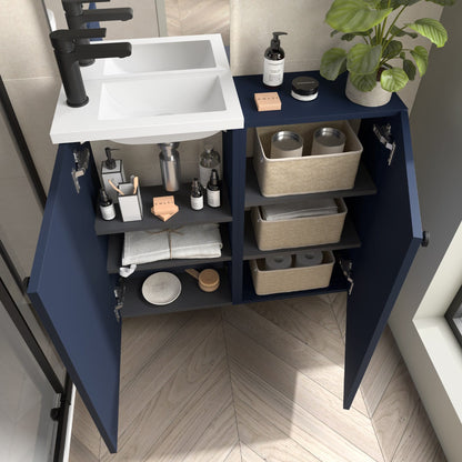 Mueble de baño suspendido Valira detalle azul satinado cajón