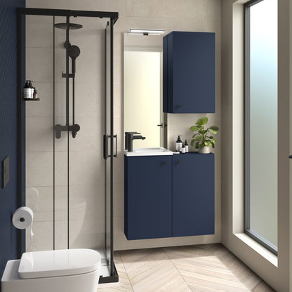 Mueble de baño suspendido Valira ultra compacto azul satinado | Nebadoon