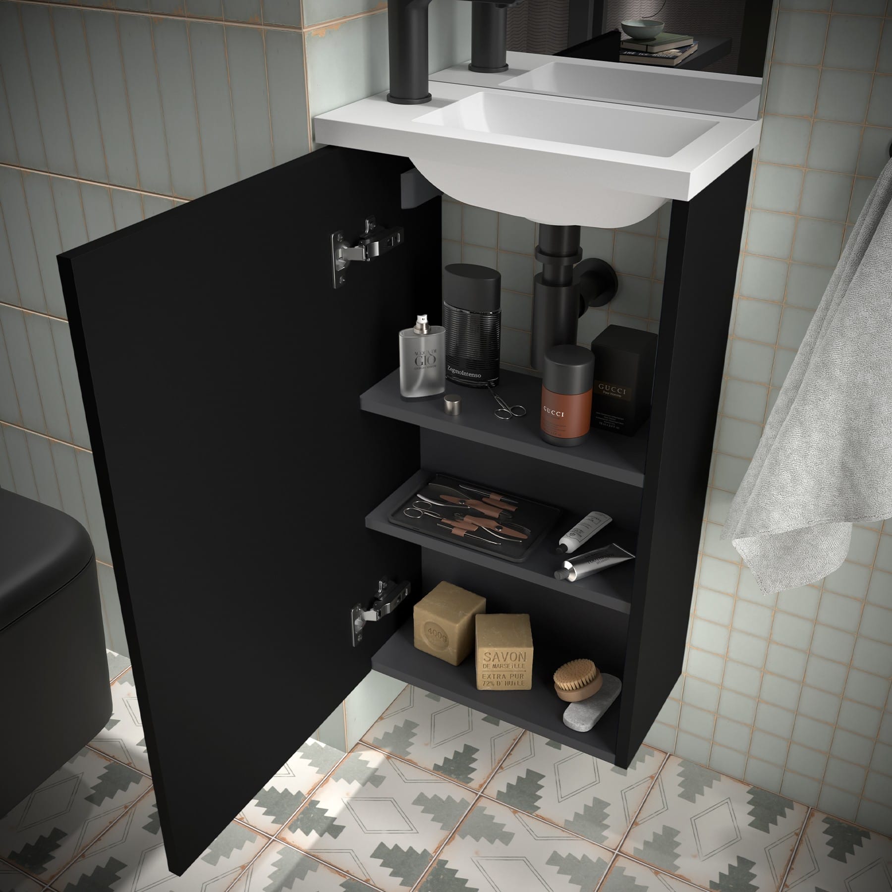 Mueble de baño suspendido Valira detalle blanco satinado cajón