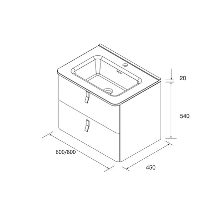 Mueble de baño Cinca L-S croquis técnico medidas 60 cm