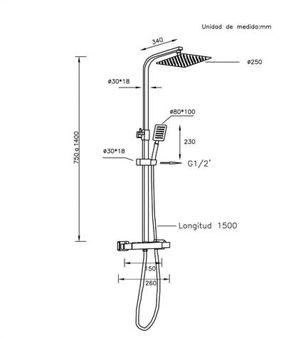 Ria - Columna de Ducha Termostático
