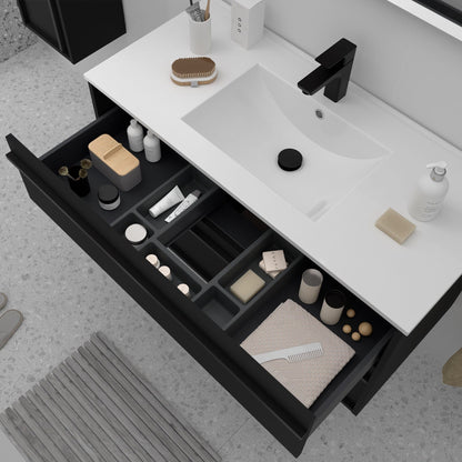 Mueble de baño suspendido Sella 4C detalle cajón negro terciopelo