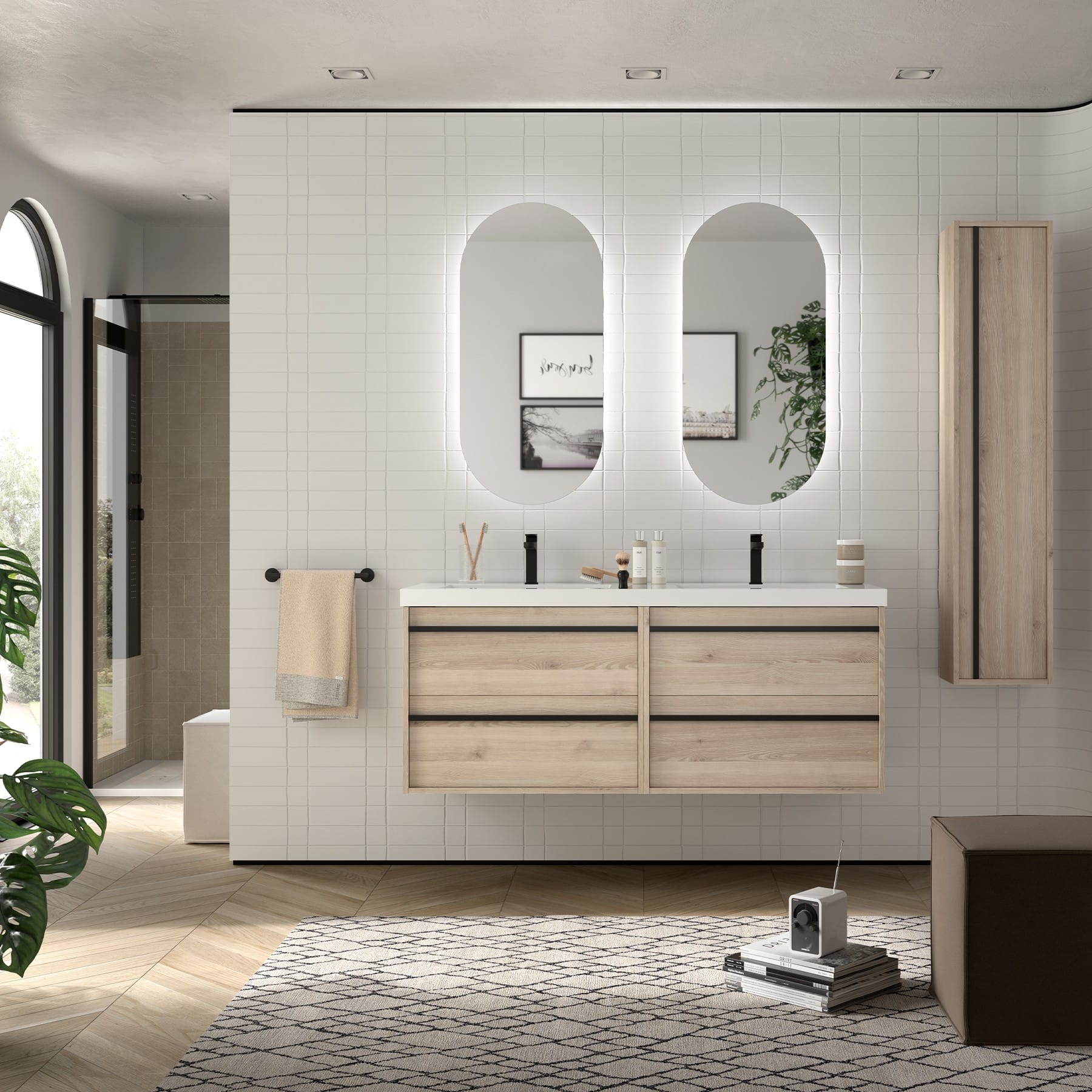 Mueble de baño suspendido Sella 4C 140 cm acabado natural