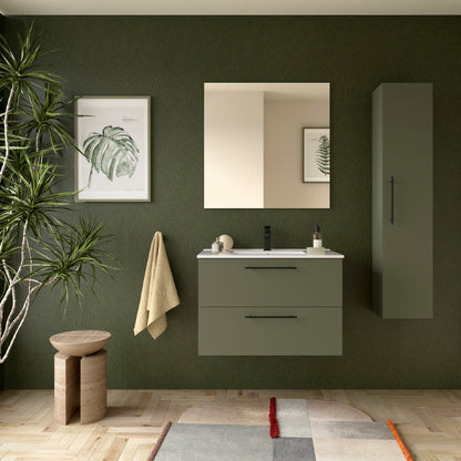 Mueble de baño suspendido Narcea 2C acabado verde satinado 80 cm