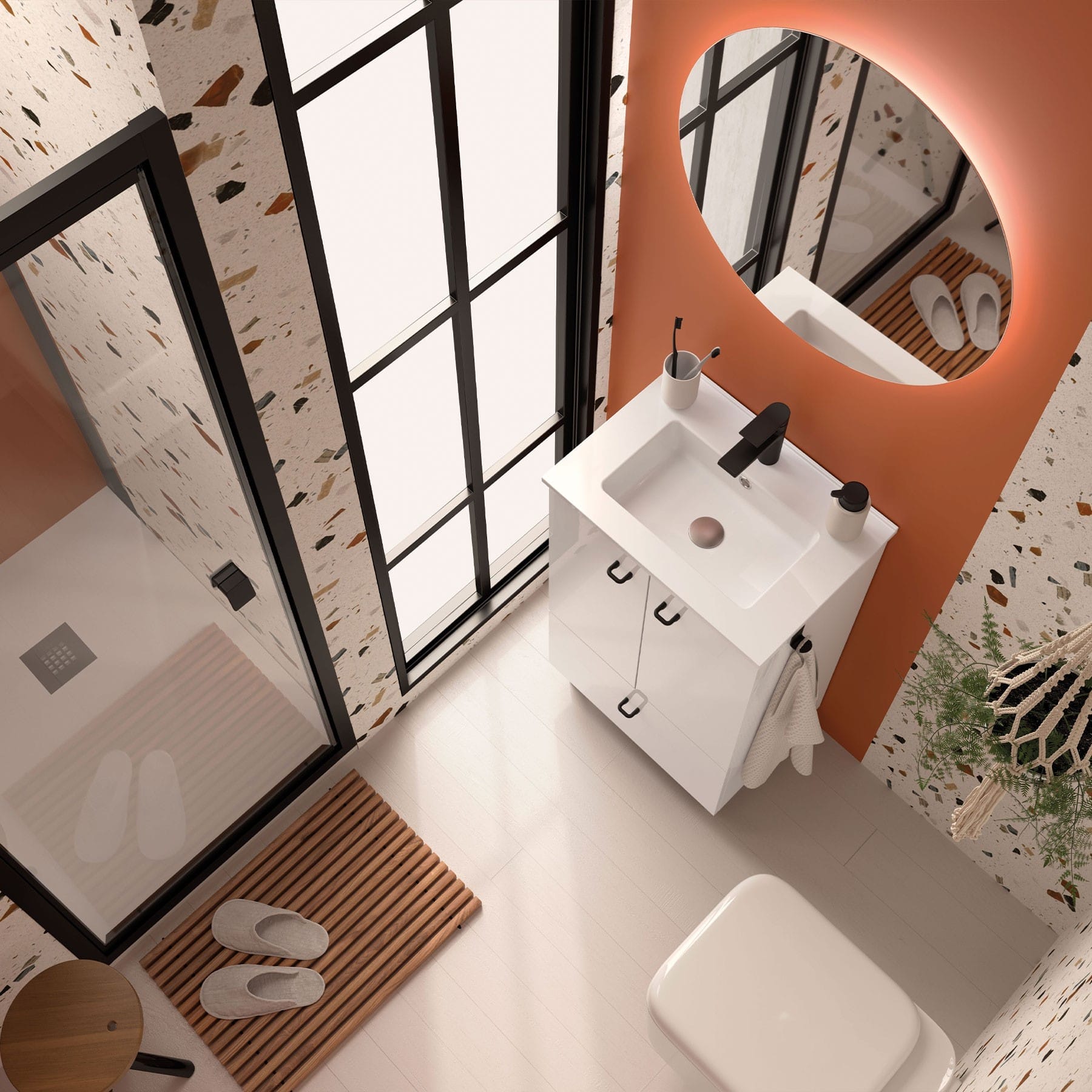 Mueble de baño con patas Jaramá detalle ambiente baño moderno