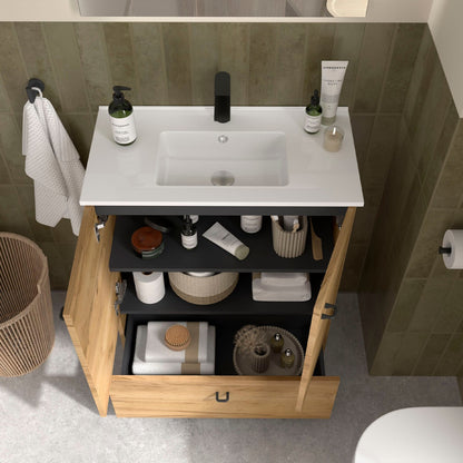 Mueble de baño con patas Jaramá roble africa detalle cajón