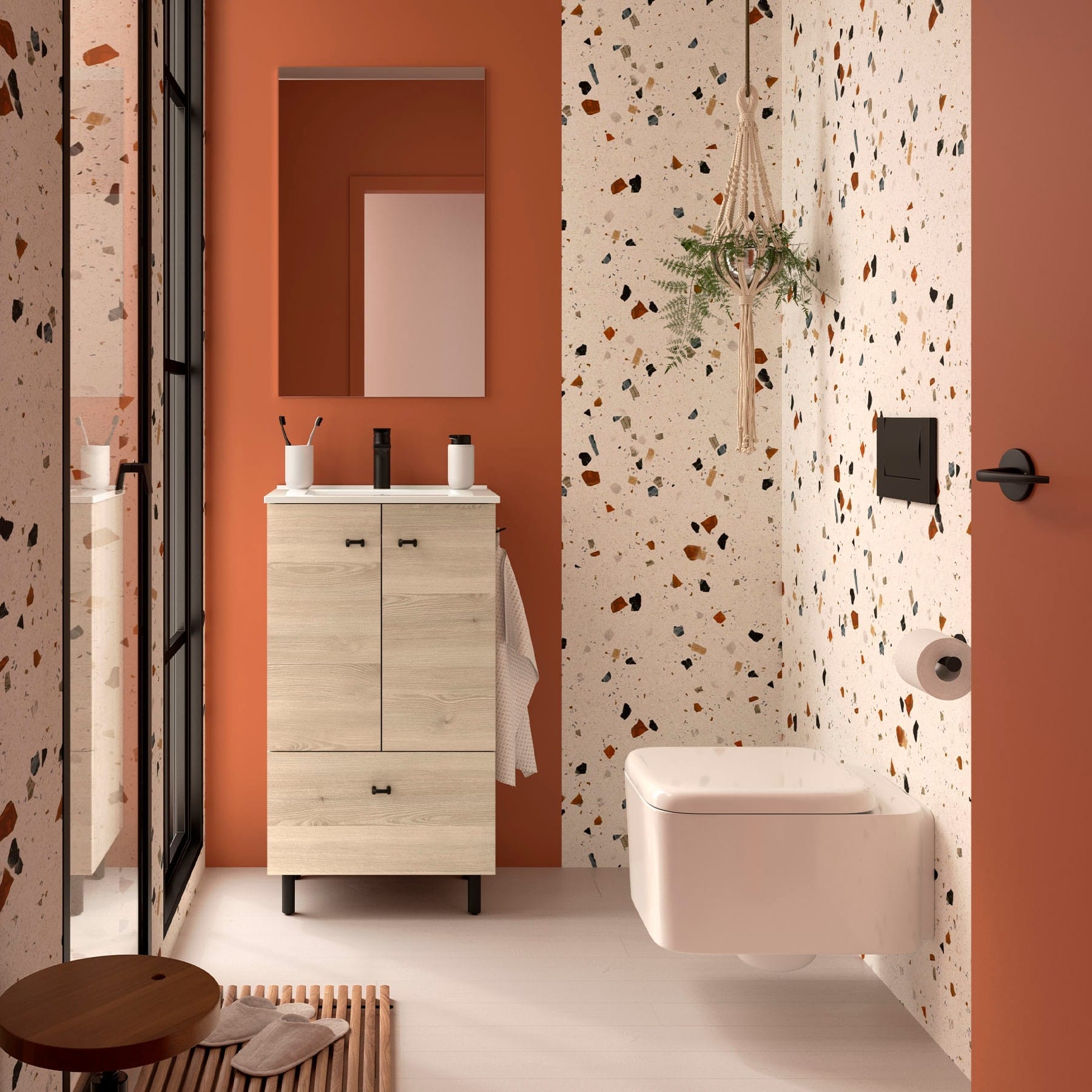 Mueble de baño con patas fondo reducido Jaramá natural 50 cm | Nebadoon