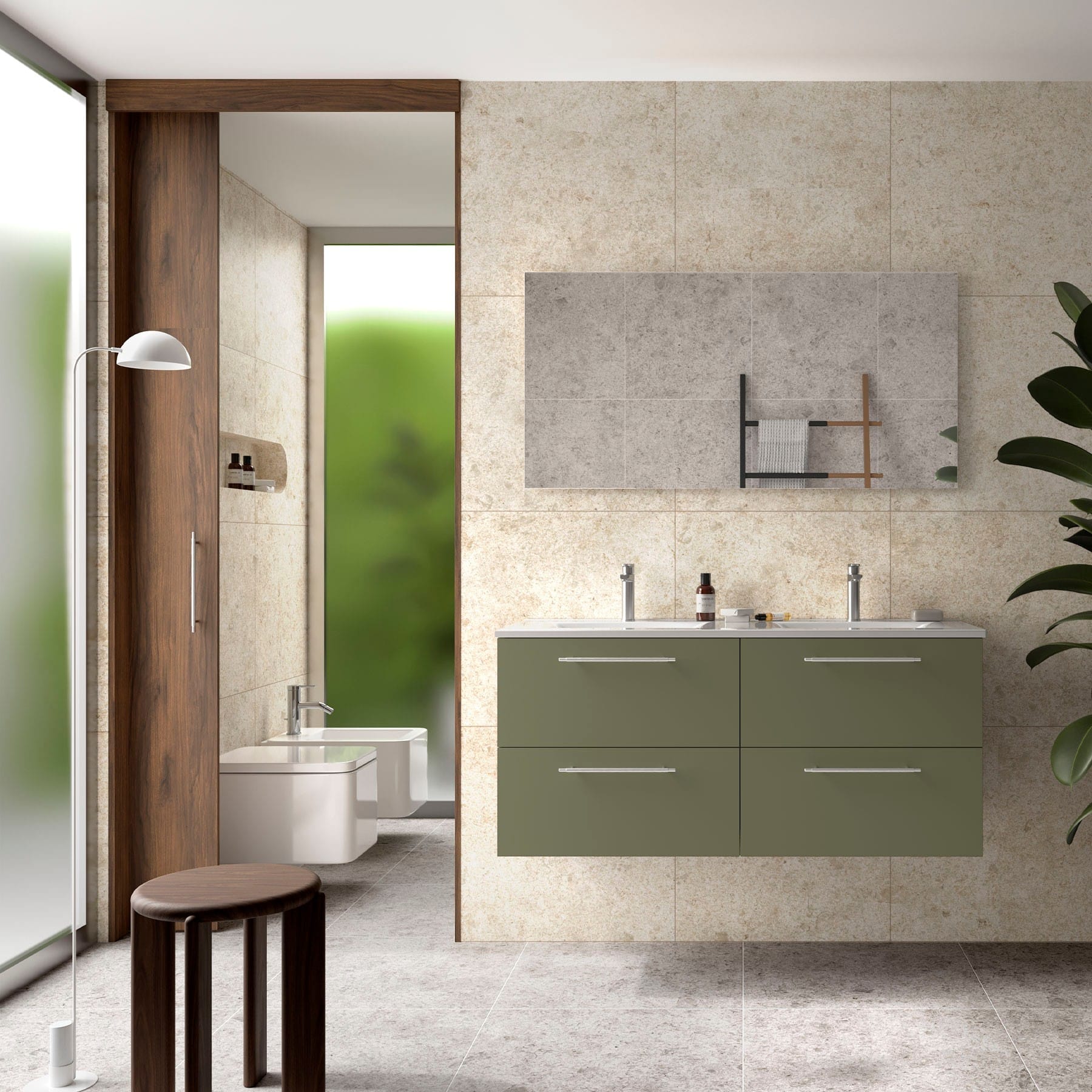 Mueble de baño suspendido Narcea 4C acabado verde satinado 120 cm