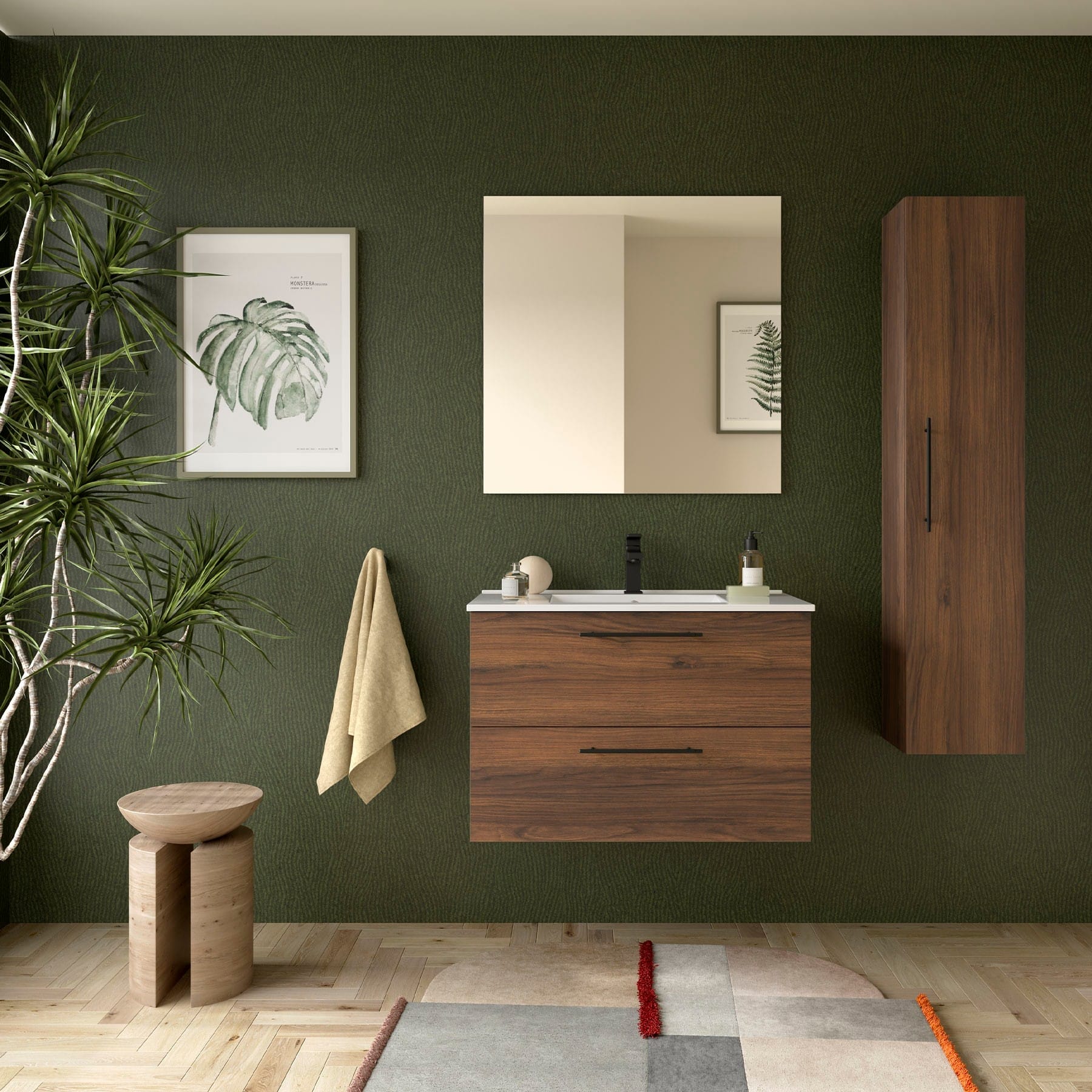 Mueble de baño suspendido Narcea 2C acabado nogal maya 80 cm