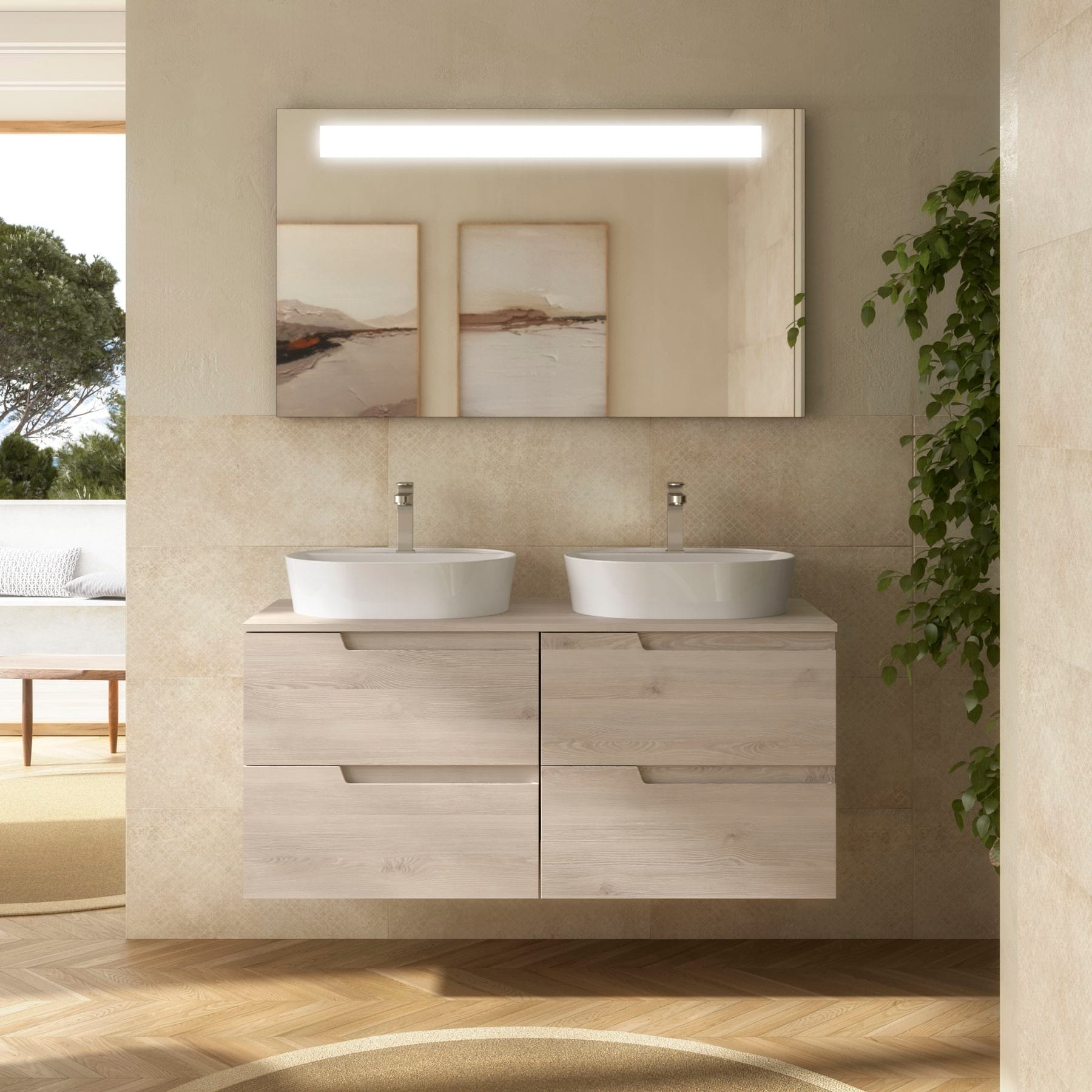 Mueble de baño Cambrón 4C acabado natural 120 cm lavabo encimera
